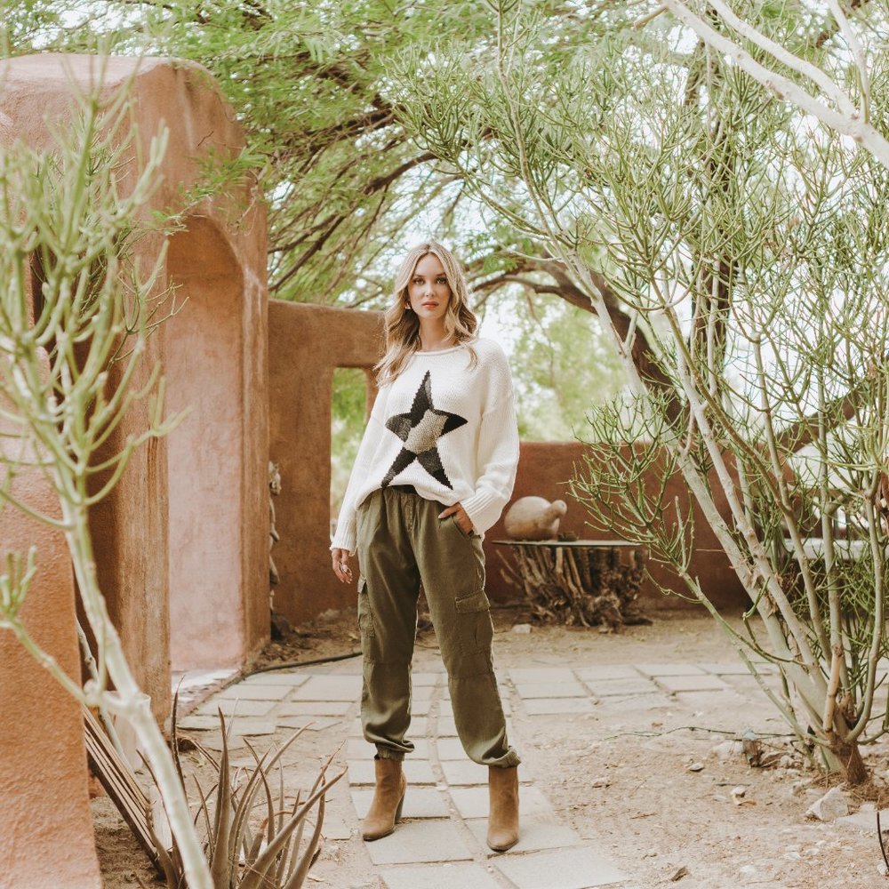 Elan Cream Crewneck Sweater with Black Star